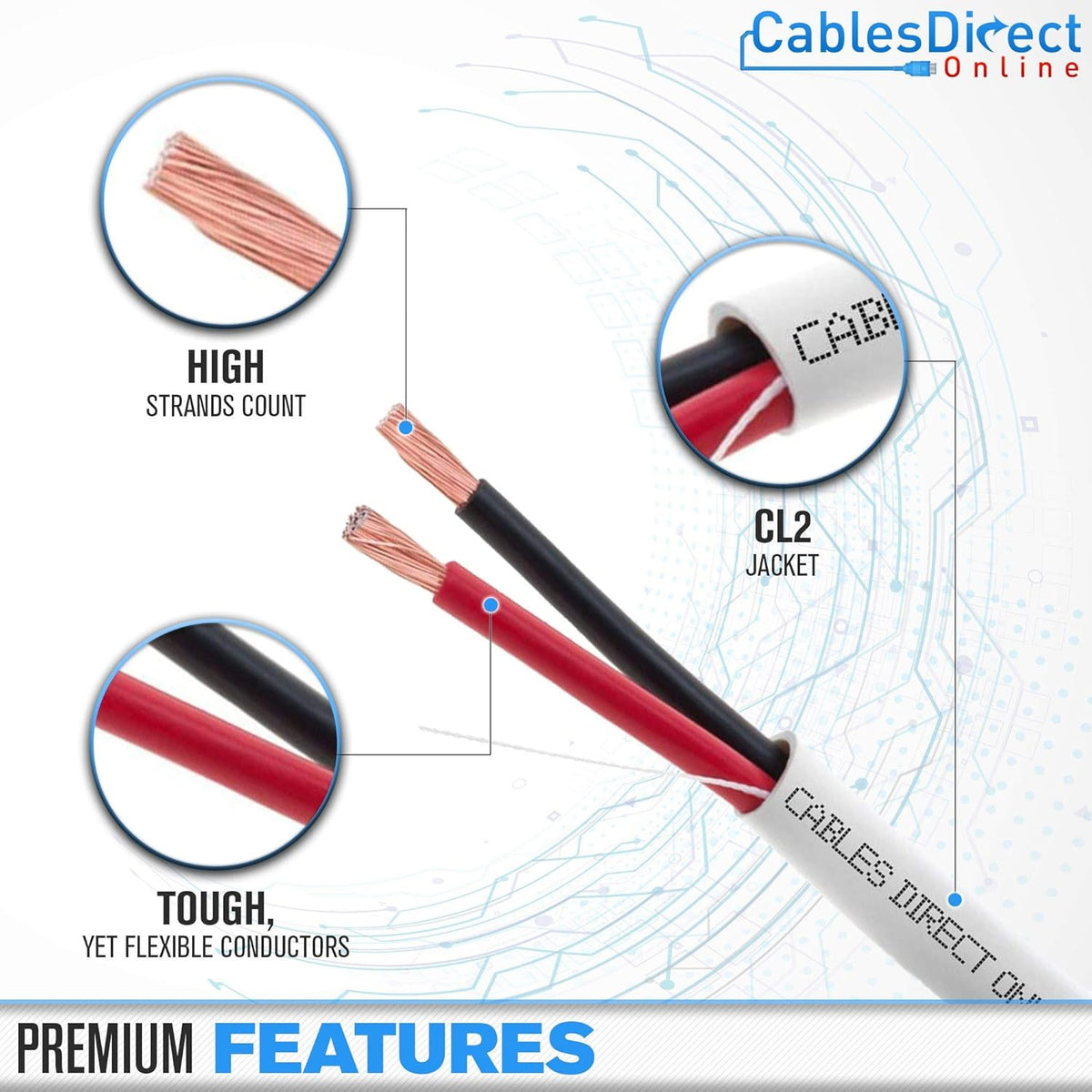 100ft 18AWG 2 Conductors CL2 Rated Speaker Cable Wire, Pull Box, Pack of 2 H722099