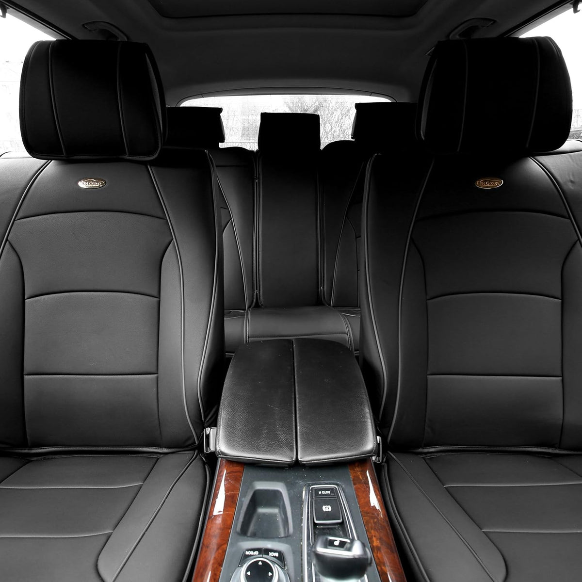 Faux Leather Full Set Car Seat Covers Blue/Black N3685