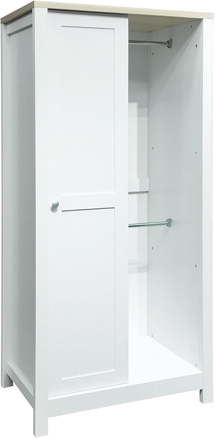 White Freestanding Wooden Armoire Wardrobe with 1 Sliding Door and 2 Drawers Y64544