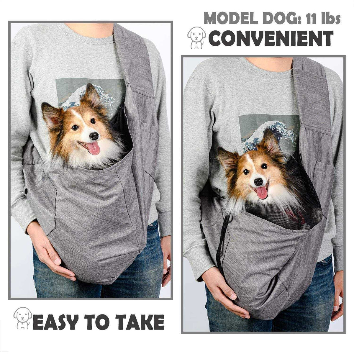 Dog Sling Carrier with Adjustable Padded Shoulder Breathable Mesh Q1482