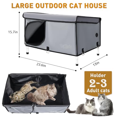 Outdoor Cat House Elevated Insulated Waterproof Cat Bed Grey Large Q896883