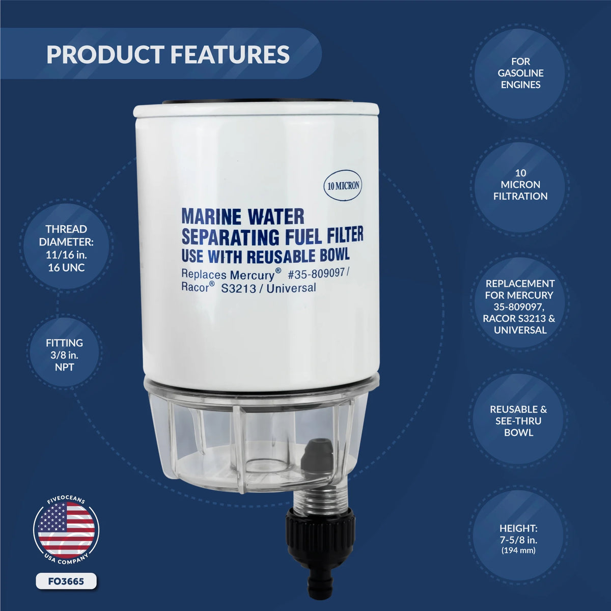Fuel Filter Water Separator with Clear Bowl H5454