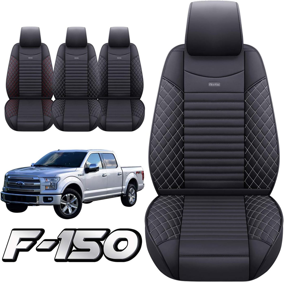 Waterproof Leather Truck Seat Covers Full Set Black-Red P492818