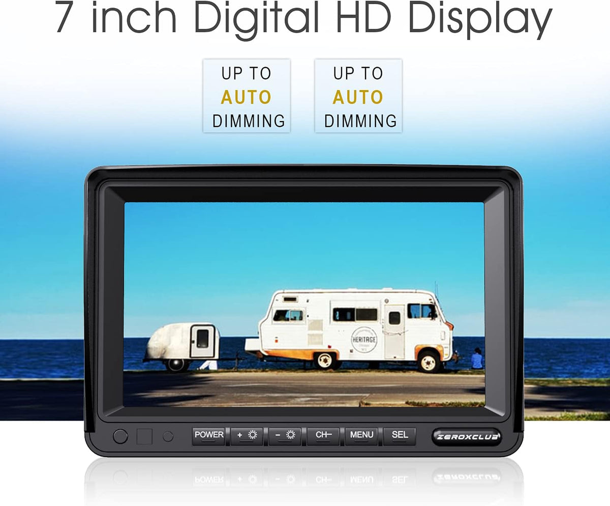 Digital Wireless Backup Camera System Kit IP69 Waterproof 2 Rear View Camera 7'' LCD Dual Split Monitor J5819