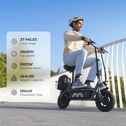 Electric Scooter with Seat, 37 Miles Long Range, 28 MPH Top Speed, 14" Pneumatic Tire A588