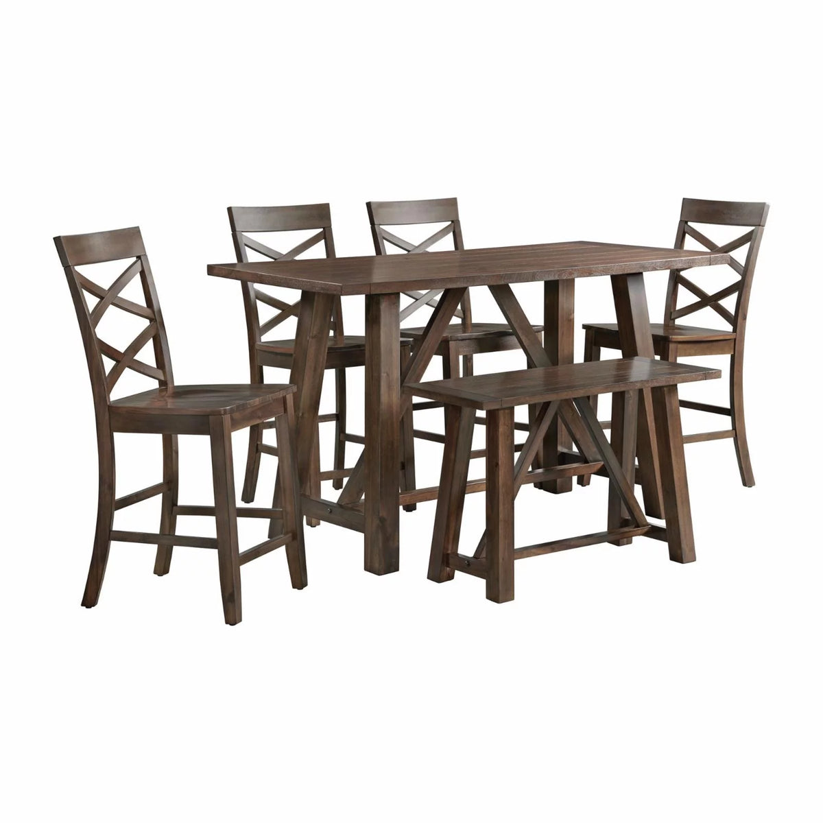 6PC Counter Height Cherry Dining Set with Table, 4 Side Chairs and Bench M4844