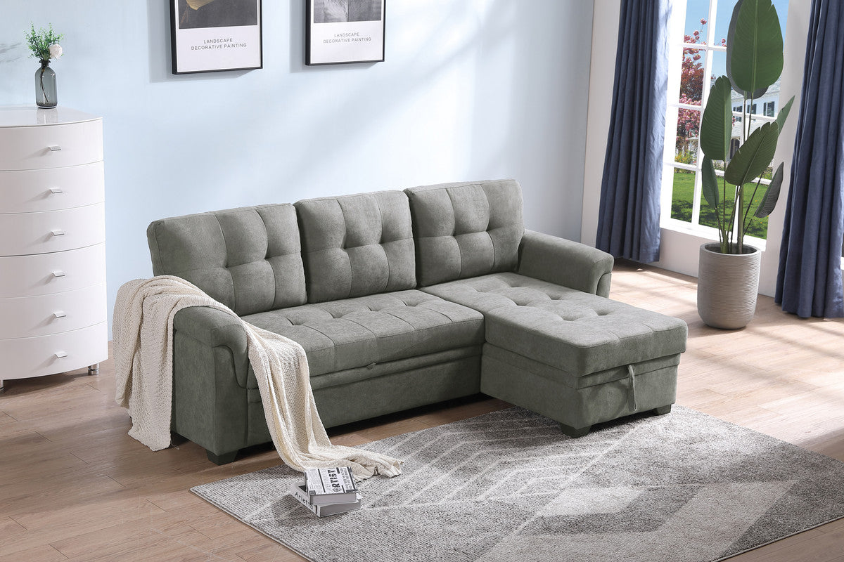 Light Gray Fabric Reversible Sectional Sleeper Sofa Chaise with Storage D2643