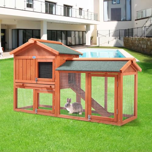 Orange Wooden Rabbit Hutch with Removable Tray & Ramp T58928