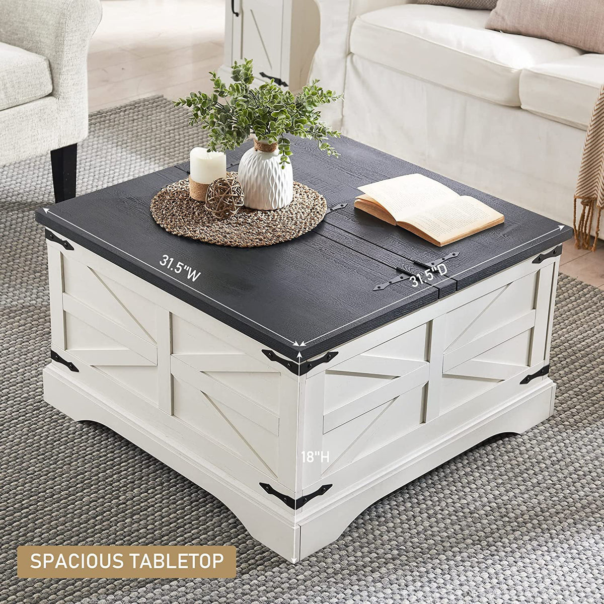 Square Wood Coffee Table with Hidden Storage Compartment B818