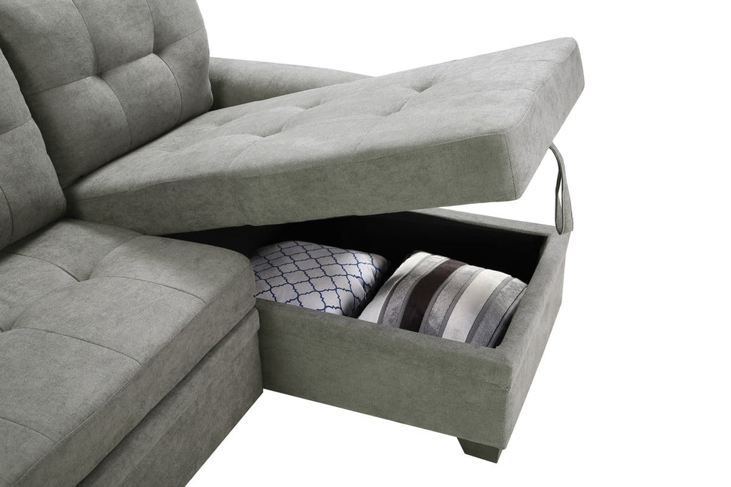 Light Gray Fabric Reversible Sectional Sleeper Sofa Chaise with Storage D2643