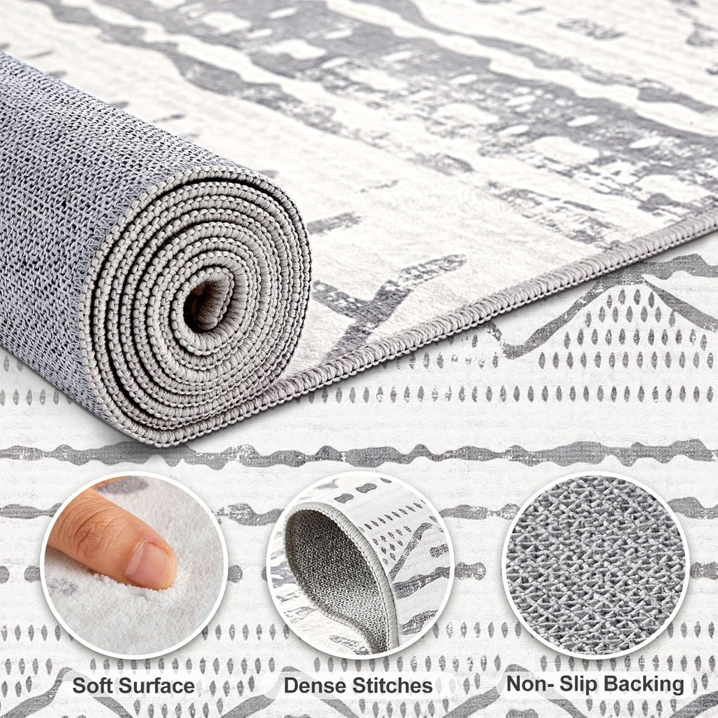 Grey 9x12 Machine Washable Area Rug C662774