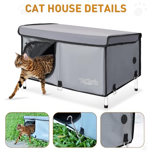 Outdoor Cat House Elevated Insulated Waterproof Cat Bed Grey Large Q896883