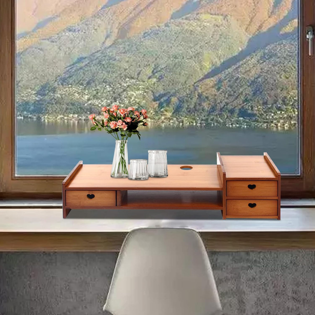 Bamboo Monitor Stand with 3 Drawers B400976