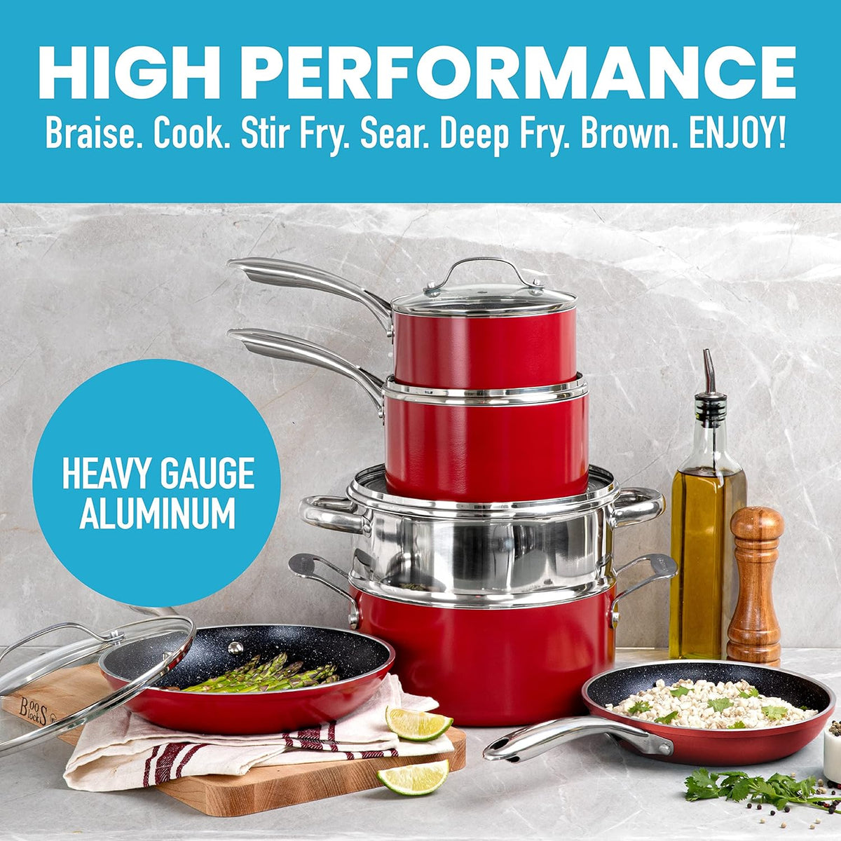 10pc Nonstick Granite Stone Cookware Set Q740