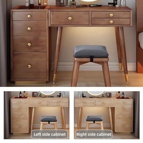 Walnut Color Solid Wood Makeup Vanity Desk with Mirror and LED Lights A973676