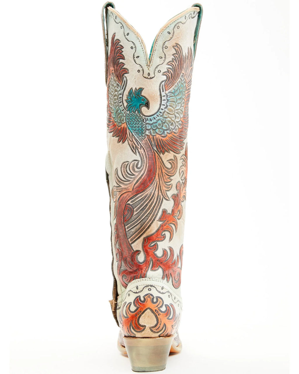 White Hand Tooled And Painted Tall Western Boot Snip Toe V4439