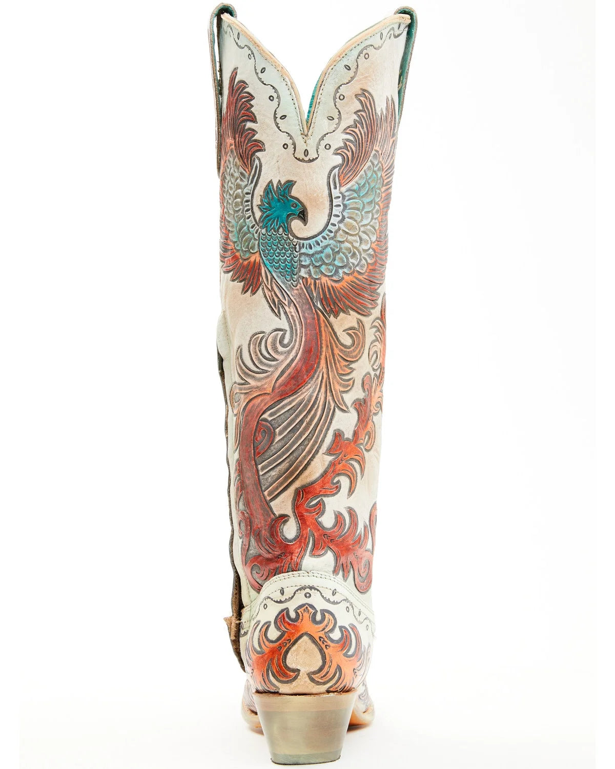 White Hand Tooled And Painted Tall Western Boot Snip Toe V4439