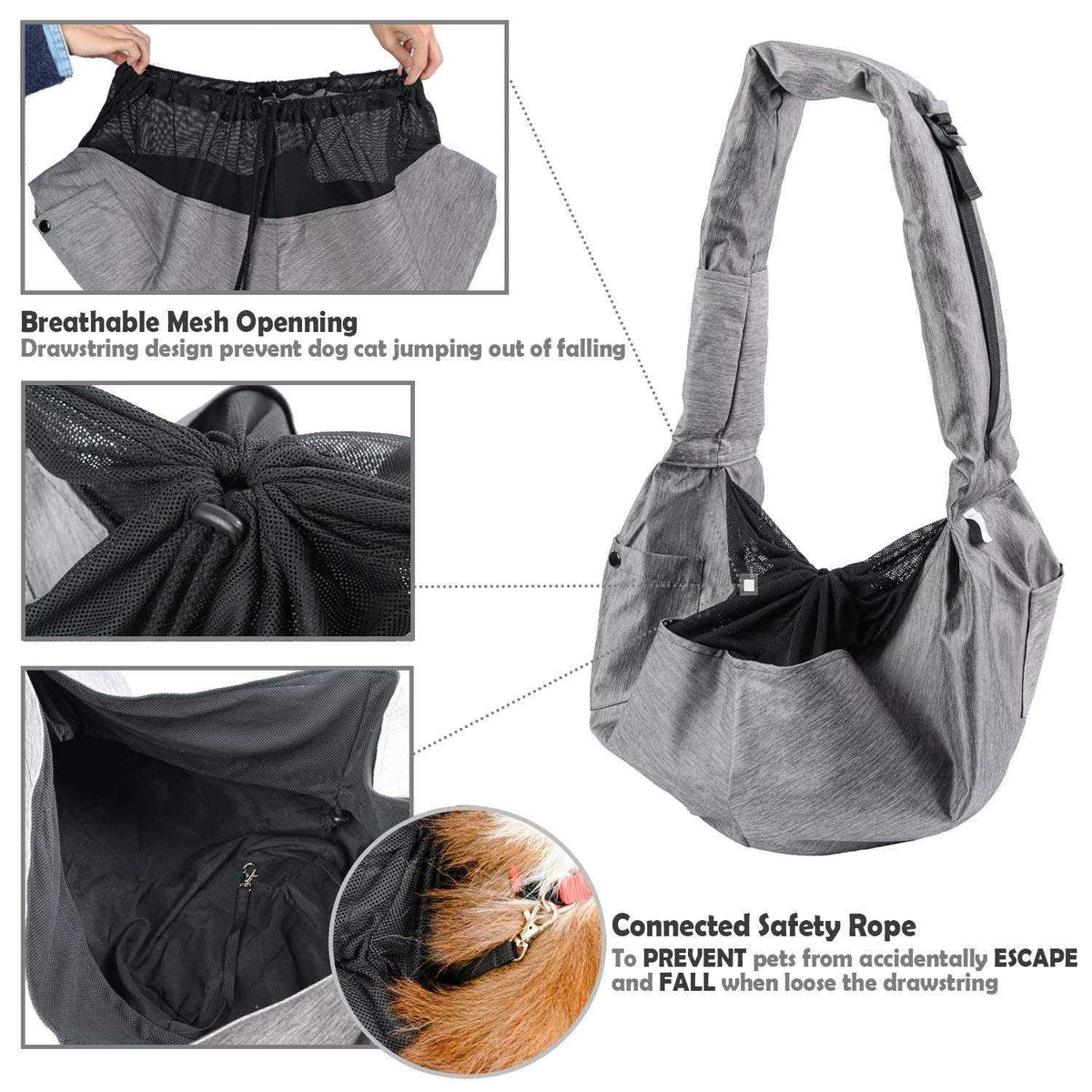 Dog Sling Carrier with Adjustable Padded Shoulder Breathable Mesh Q1482