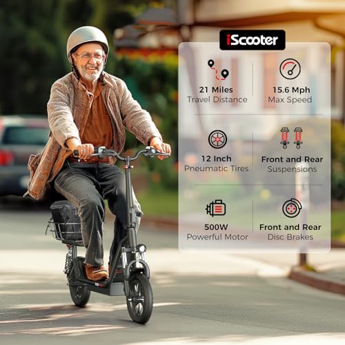 Electric Scooter with Seat, 37 Miles Long Range, 28 MPH Top Speed, 14" Pneumatic Tire A588
