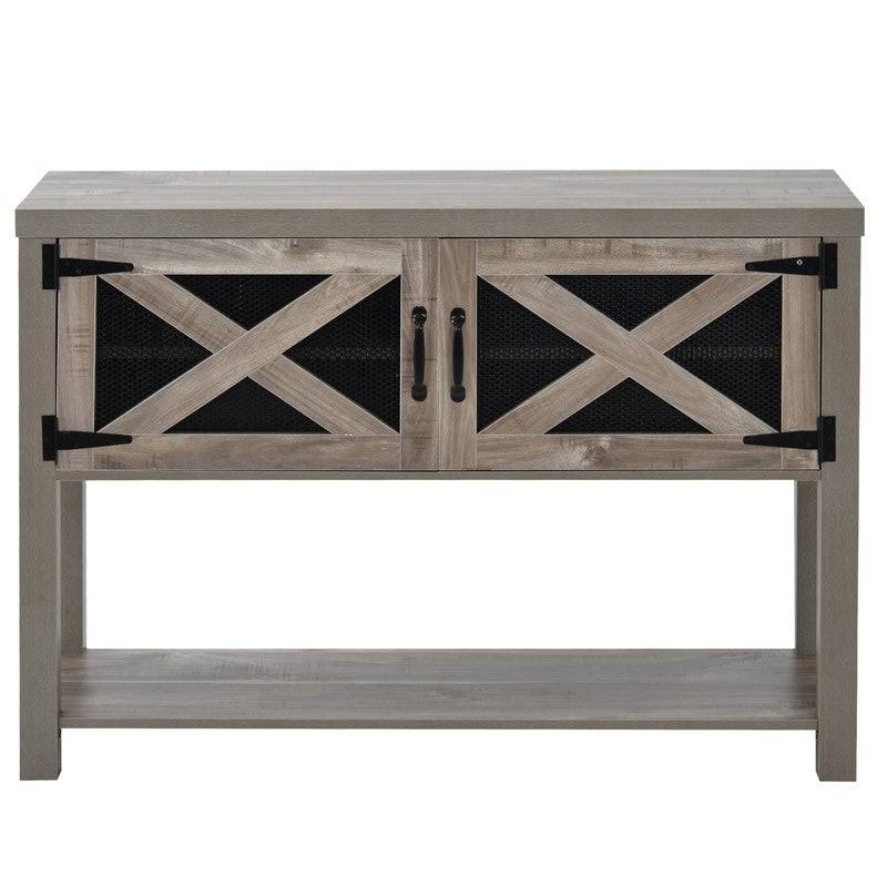 44x22 Grey Wood Metal TV Stand with Storage Cabinets and Shelves J1171