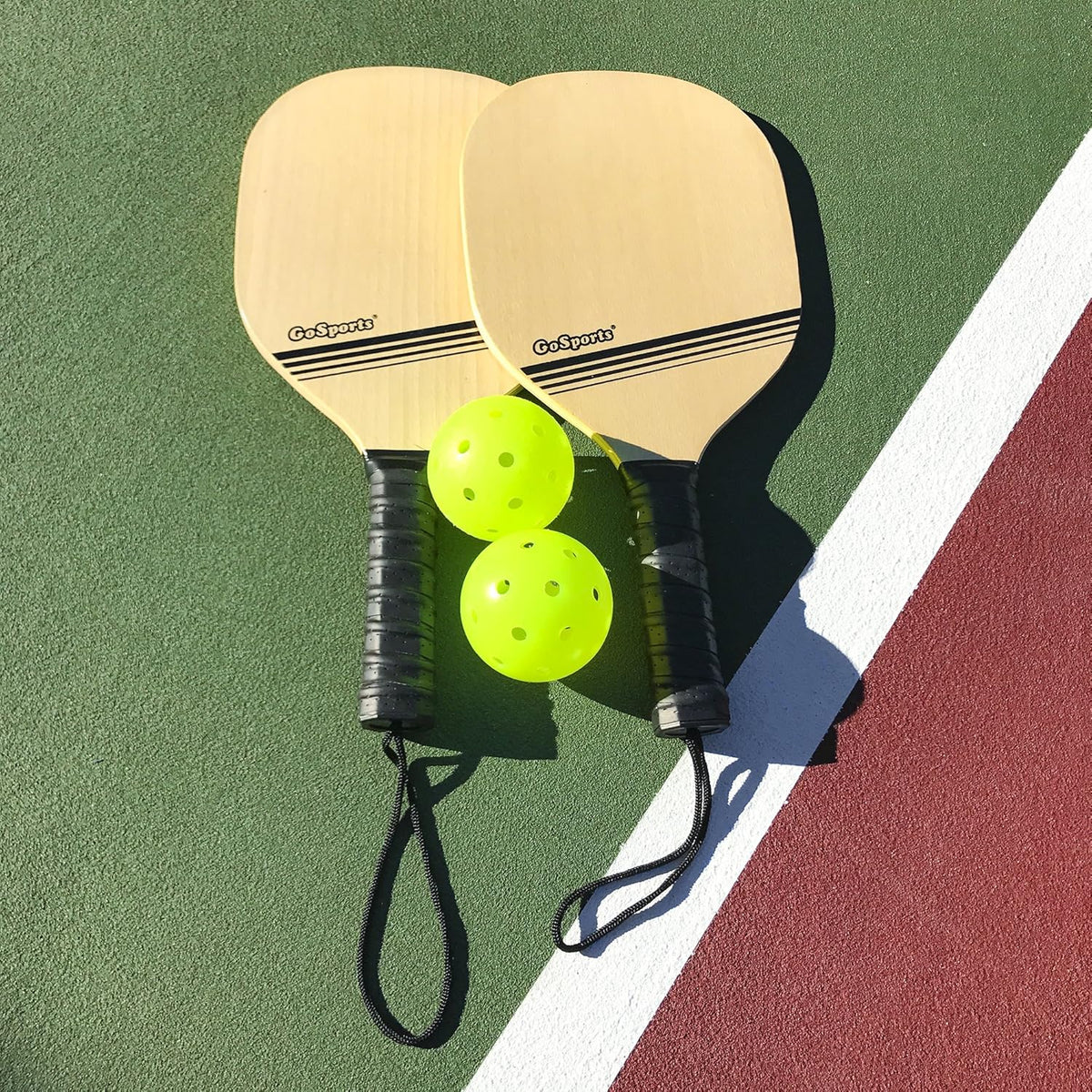 Wood Pickleball Starter Set with 2 Wooden Paddles, 4 Pickleballs & Backpack Tote X5054