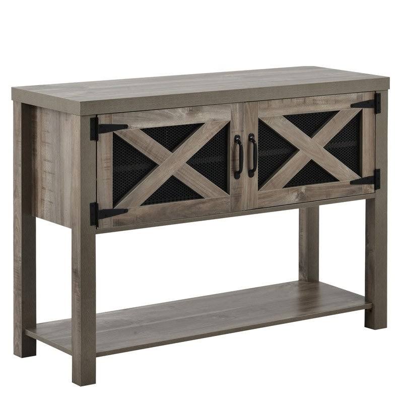 44x22 Grey Wood Metal TV Stand with Storage Cabinets and Shelves J1171