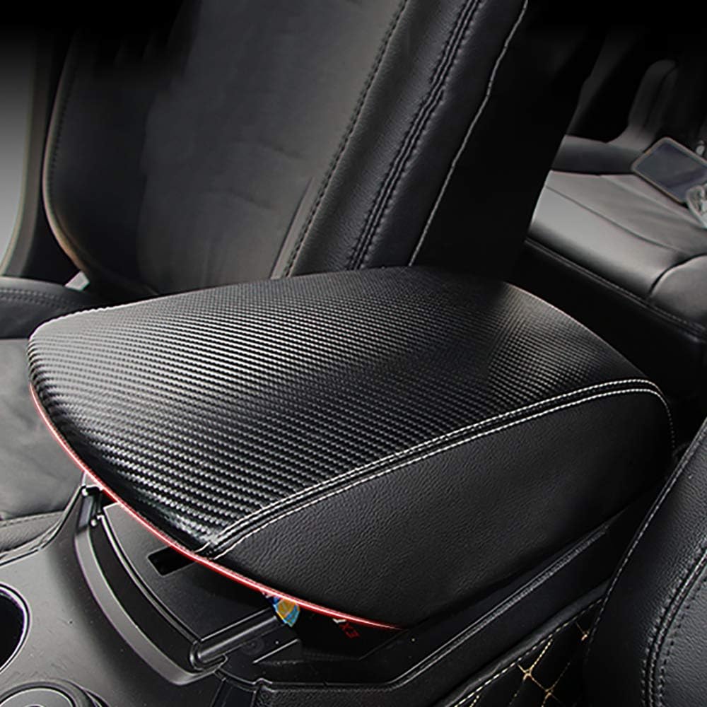 Black Leather Center Console Armrest Cover Q8542