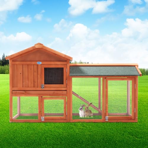 Orange Wooden Rabbit Hutch with Removable Tray & Ramp T58928