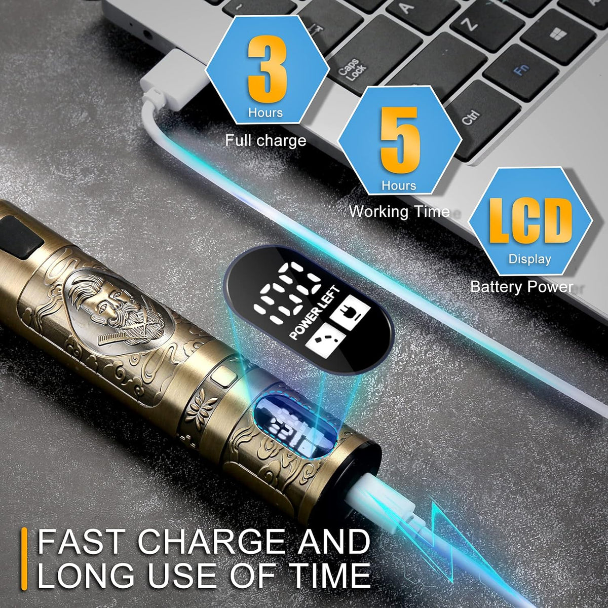 Gold Cordless Hair Clippers with LCD Display C2191