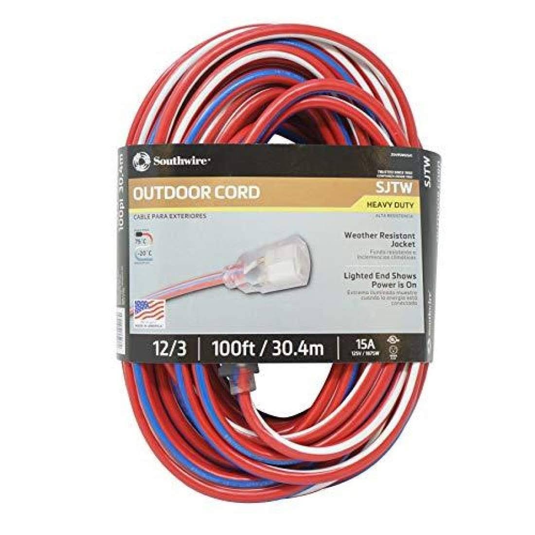 100-Feet 12/3 Extension Cord with Lighted End T995842