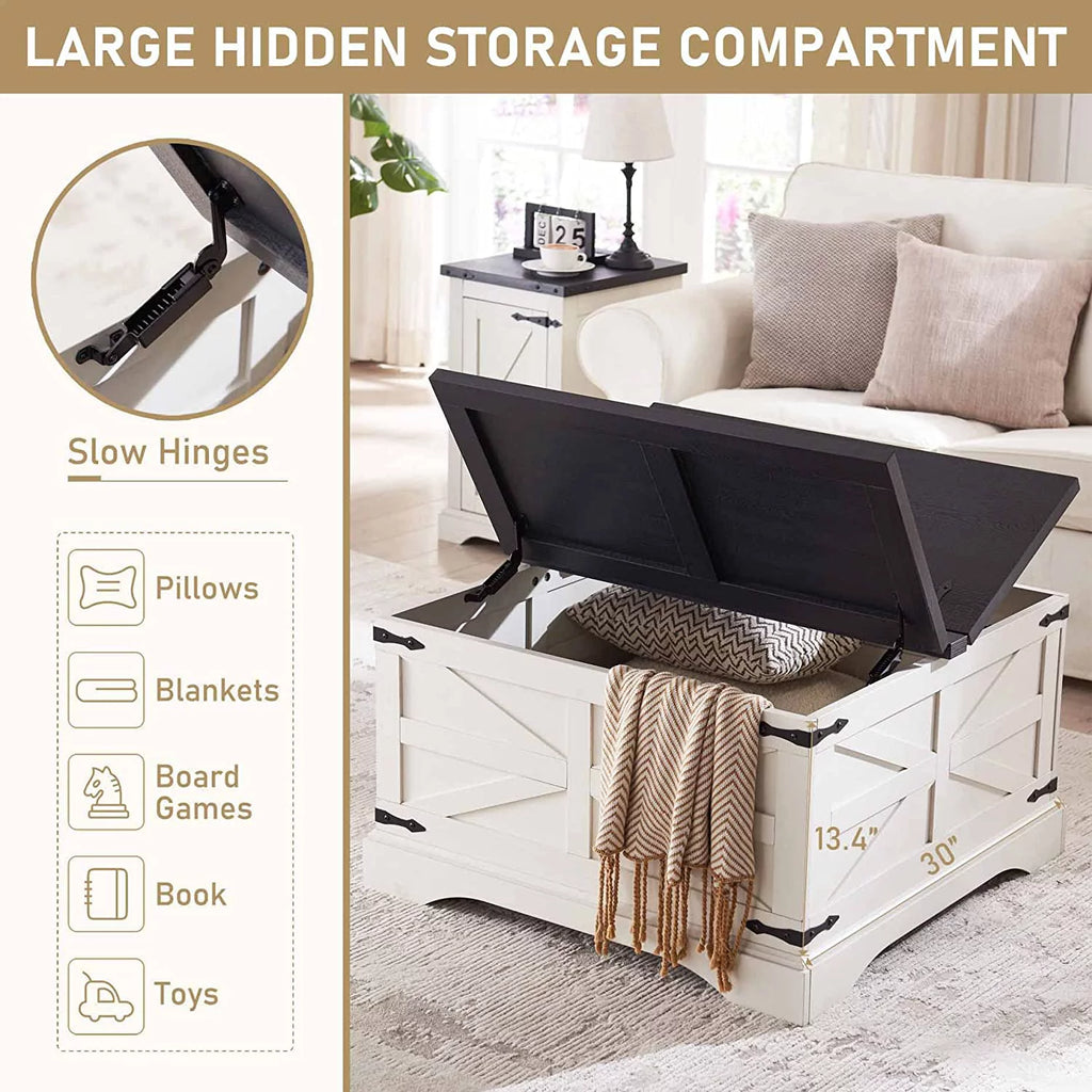 Square Wood Coffee Table with Hidden Storage Compartment B818