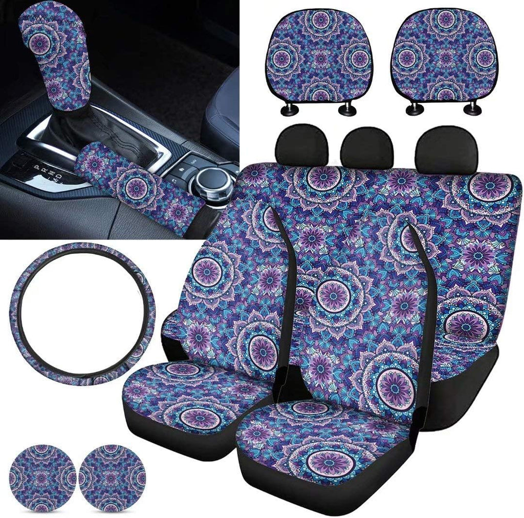 Purple Sugar Skull Car Seat Cover Set 11 PCS Q575