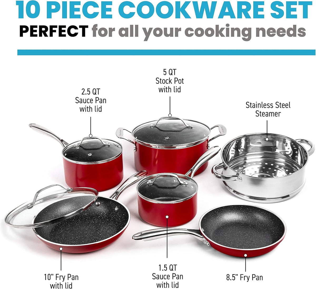 10pc Nonstick Granite Stone Cookware Set Q740