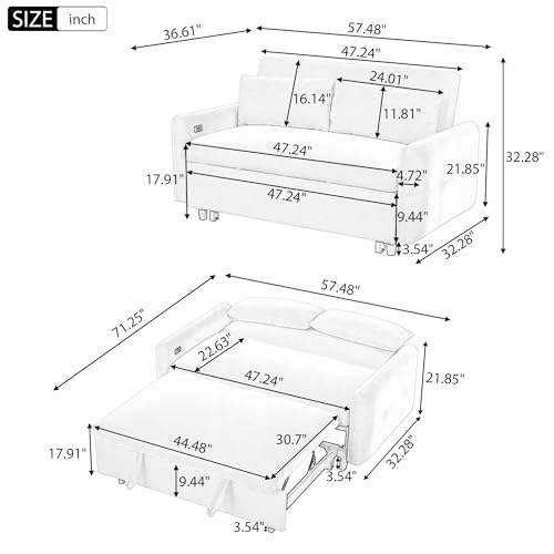Light Blue 2 Seat Convertible Sofa Bed with USB Ports T69373