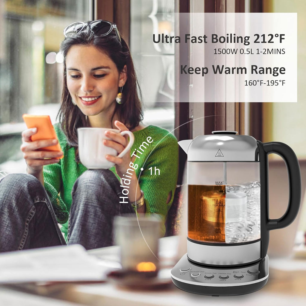 1.7L Borosilicate Glass Electric Kettle with Temperature Control E57007