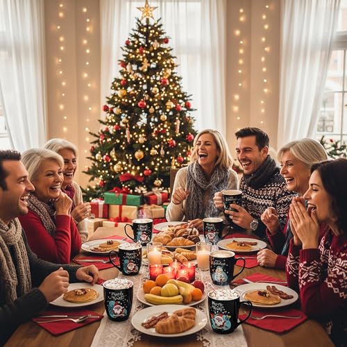 Set of 6 17 Oz Ceramic Black Christmas Coffee Mugs Z40639