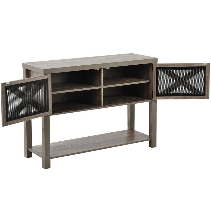 44x22 Grey Wood Metal TV Stand with Storage Cabinets and Shelves J1171