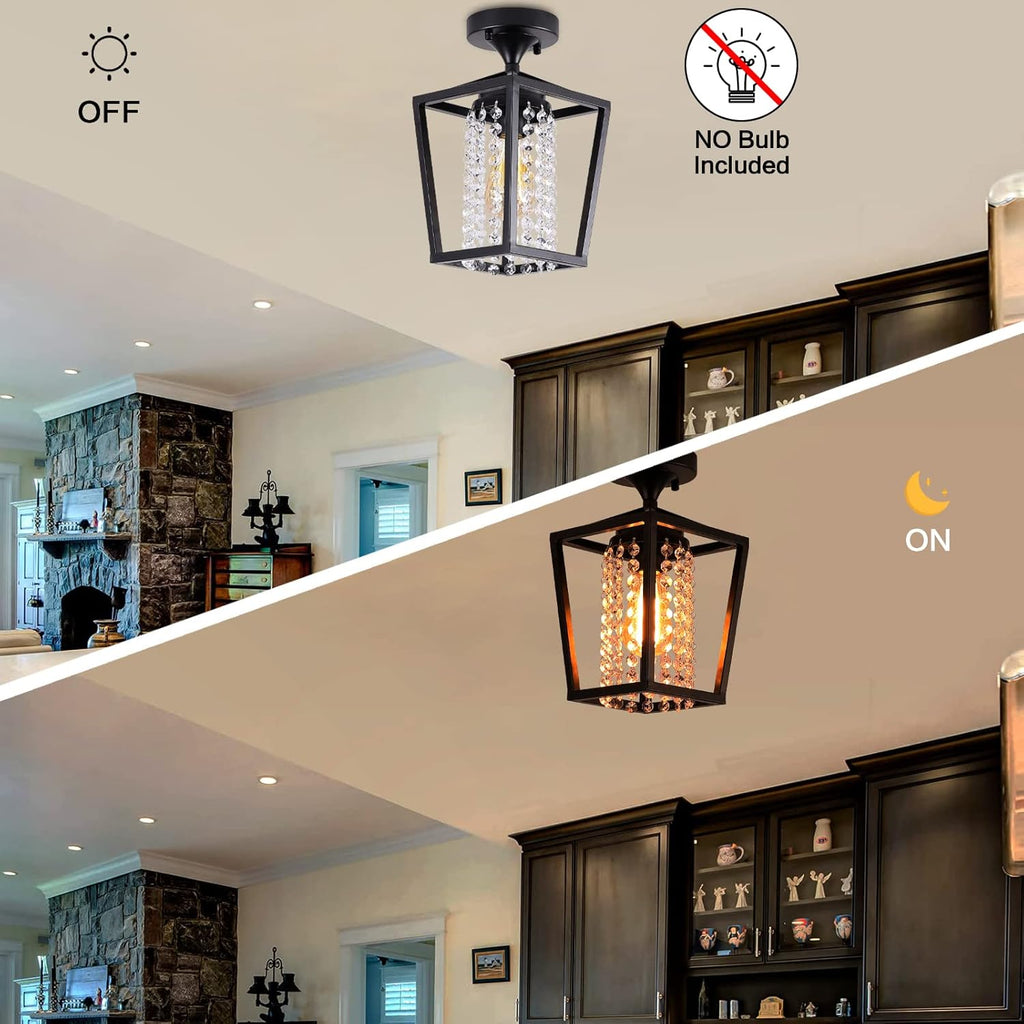 Semi Flush Mount Crystal Ceiling Light Black Metal Cage Z397762