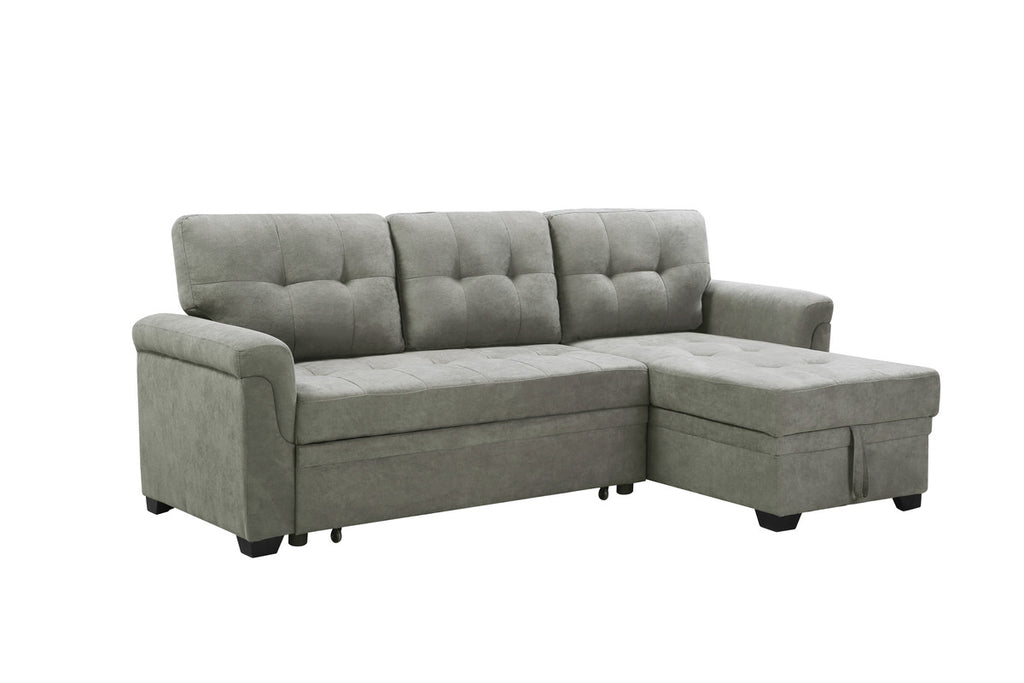 Light Gray Fabric Reversible Sectional Sleeper Sofa Chaise with Storage D2643