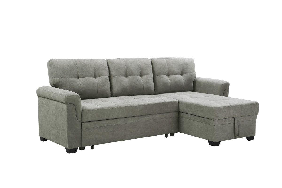 Light Gray Fabric Reversible Sectional Sleeper Sofa Chaise with Storage D2643