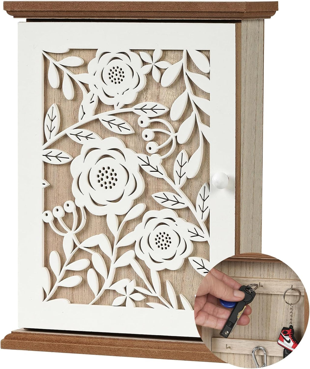 White Wood Key Holder with 6 Key Hook A8159