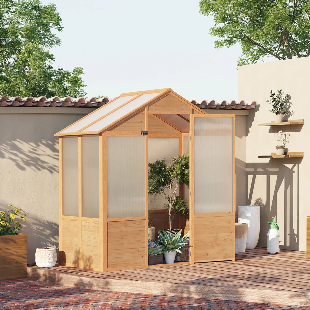 Natural Polycarbonate Wooden Greenhouse X26170