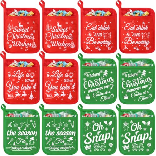 12 Pcs Red Green Pot Holders with Pockets Oven Mitts D3945