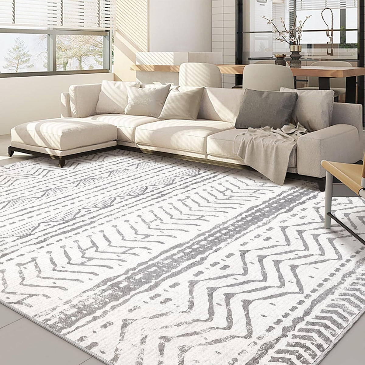 Grey 9x12 Machine Washable Area Rug C662774