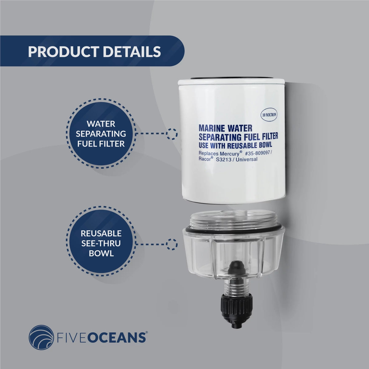 Fuel Filter Water Separator with Clear Bowl H5454