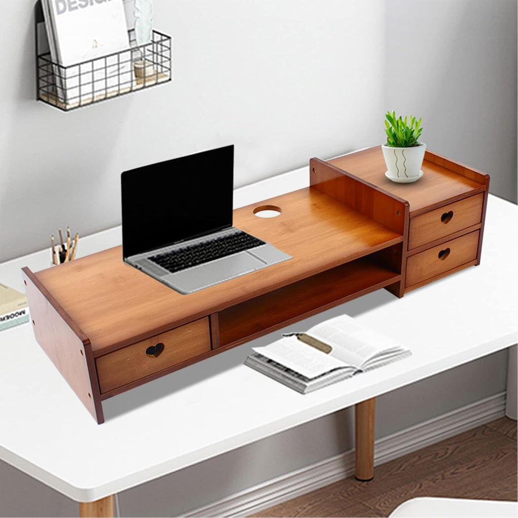 Bamboo Monitor Stand with 3 Drawers B400976