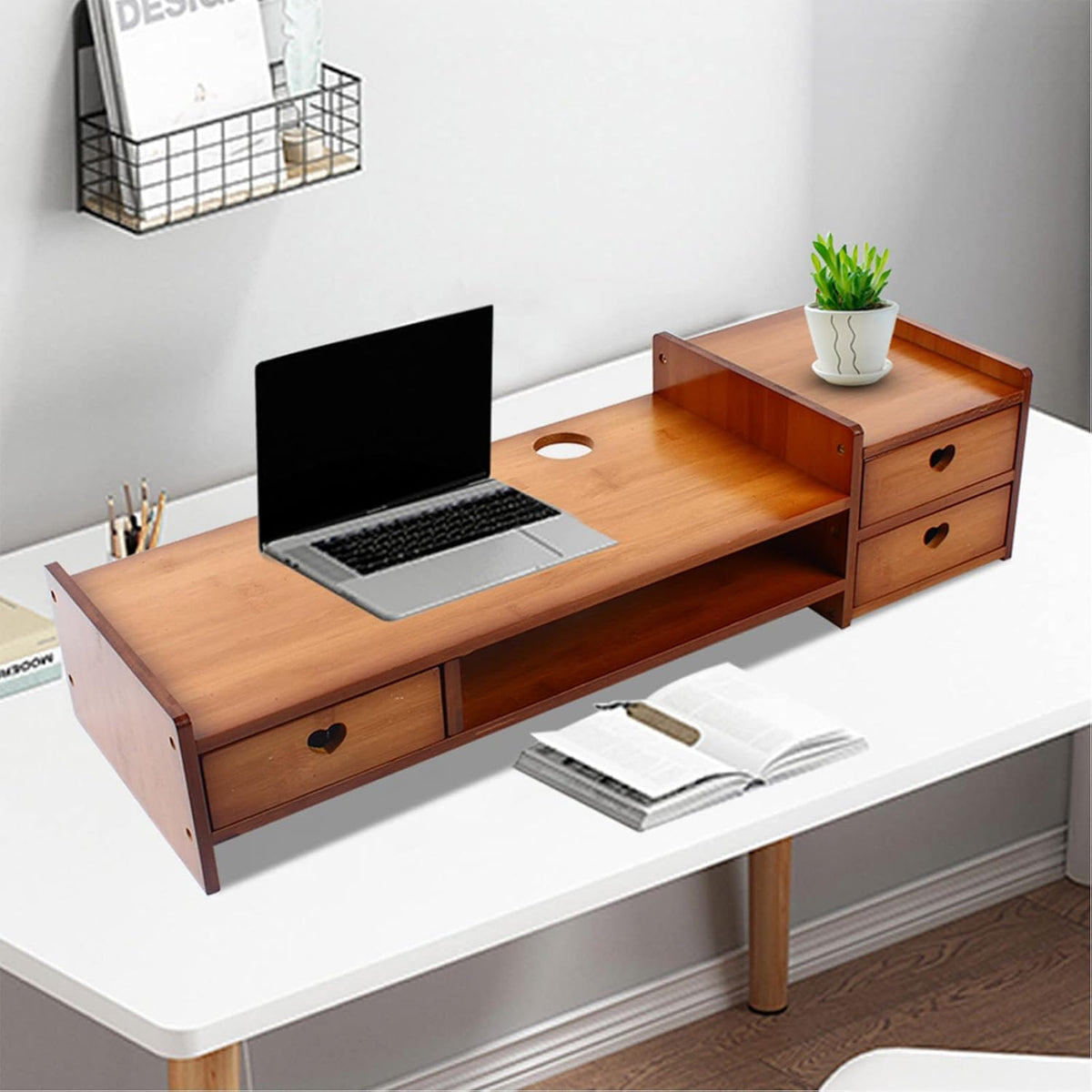 Bamboo Monitor Stand with 3 Drawers B400976