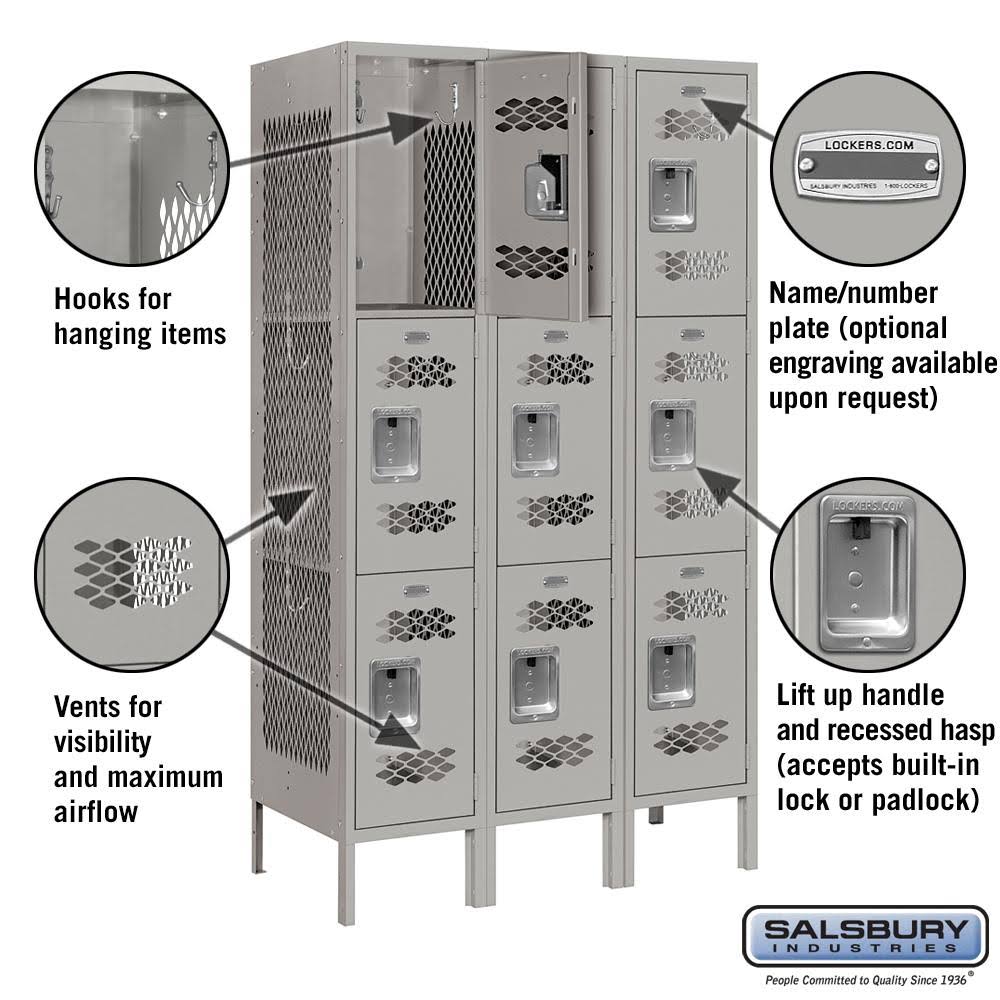 Gray Triple Tier Vented Metal Locker U74918