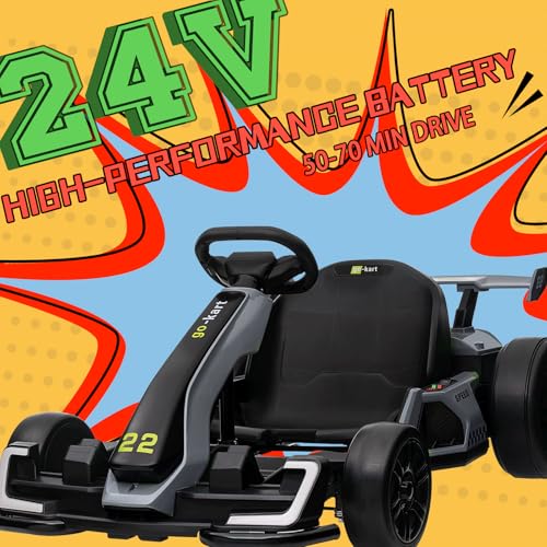 Blue Electric Drift Kart Car with Adjustable Seat, 24V, 4 Speed Mode, 300W Motor, 8.5 MPH Q72614