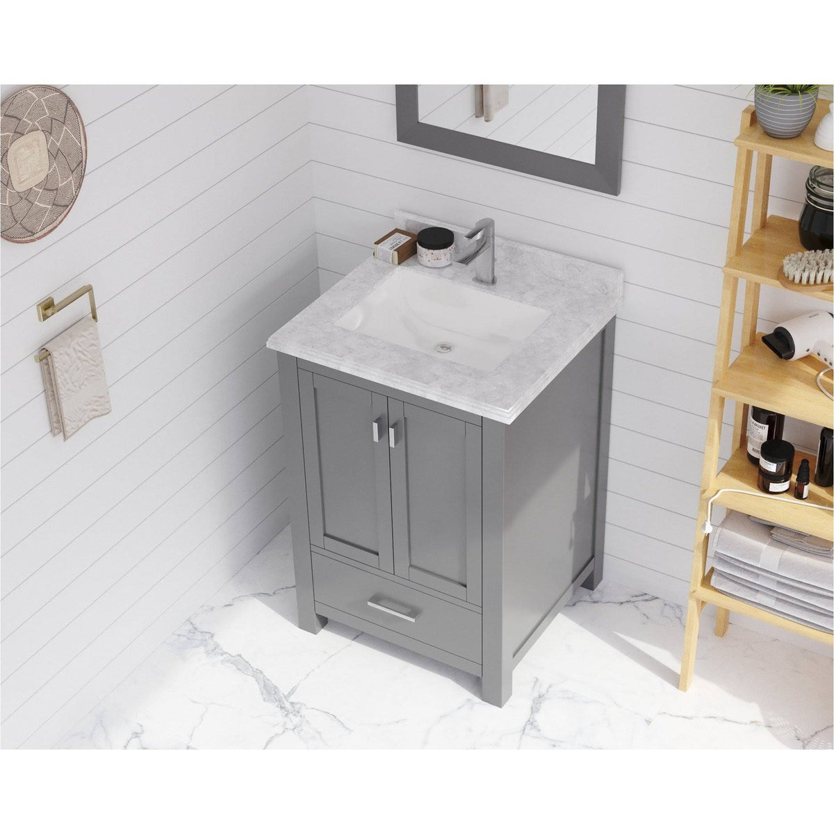White Carrara Countertop 24 inch Single Hole with Rectangle Sink P357840